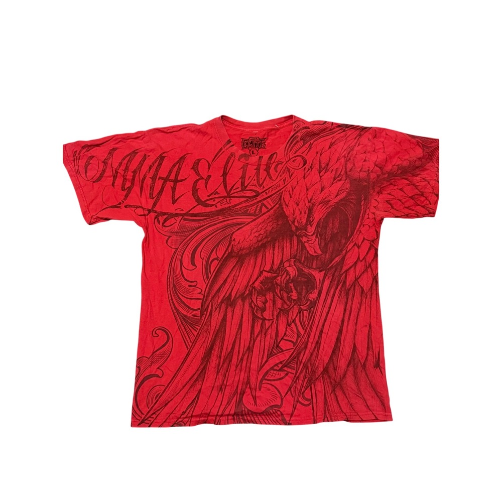 MMA Elite Mens Red Graphic T-Shirt All Over Print Eagle Script Size Large L